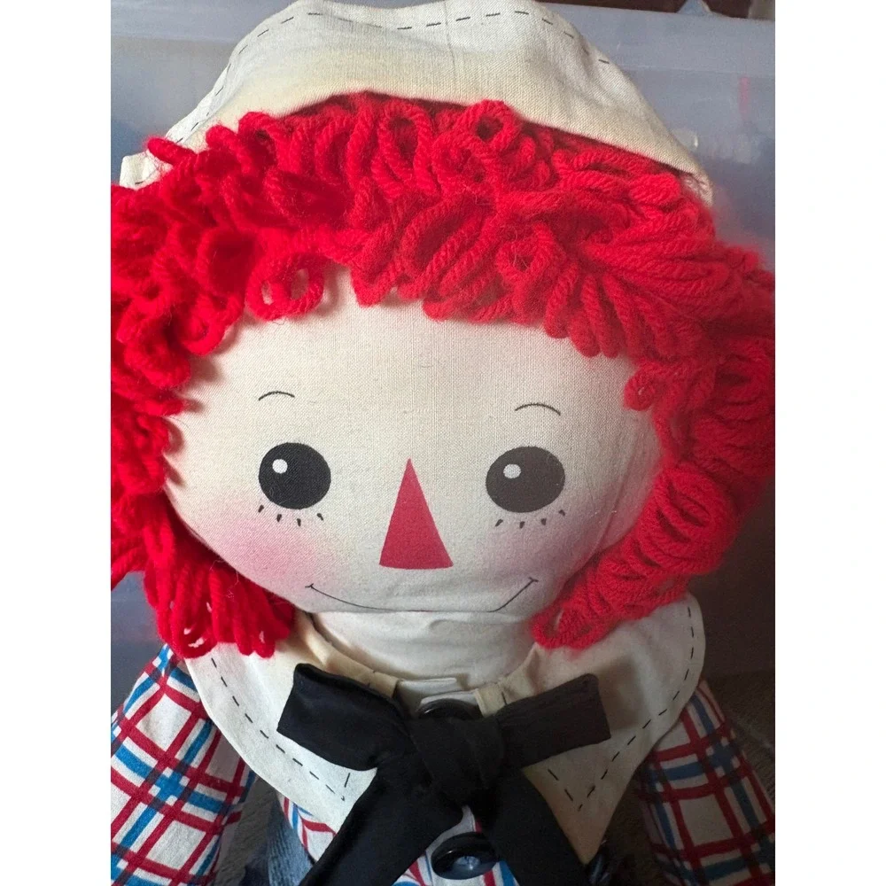 Handmade Raggedy Andy Cloth Doll Red Yarn Hair Plaid Shirt 24 Inch 2001 Vintage